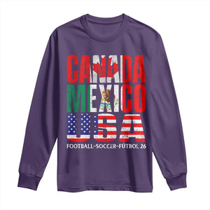 Soccer Lover Long Sleeve Shirt Canada Mexico USA Pride Football Futbol 2026 TS11 Purple Print Your Wear