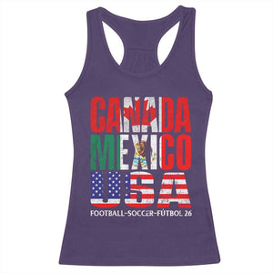 Soccer Lover Racerback Tank Top Canada Mexico USA Pride Football Futbol 2026 TS11 Purple Print Your Wear