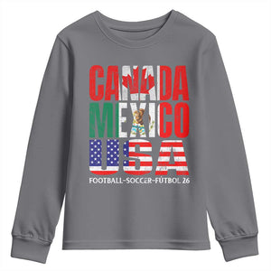 Soccer Lover Youth Sweatshirt Canada Mexico USA Pride Football Futbol 2026 TS11 Charcoal Print Your Wear