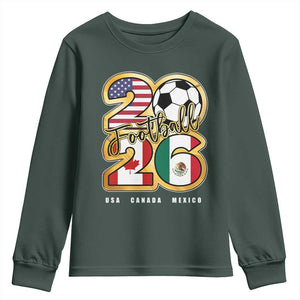 Soccer Football Lover Youth Sweatshirt USA Canada Mexico Pride 2026 TS11 Dark Forest Green Print Your Wear