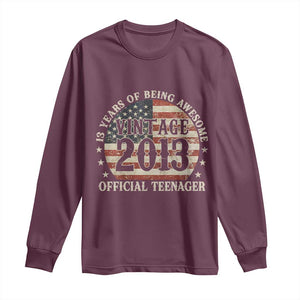 13th Birthday 2026 Long Sleeve Shirt Vintage 2013 Official Teenager 13 Years Of Being Awesome TS11 Maroon Print Your Wear