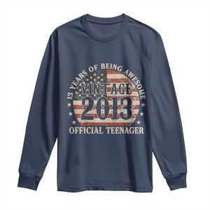13th Birthday 2026 Long Sleeve Shirt Vintage 2013 Official Teenager 13 Years Of Being Awesome TS11 Navy Print Your Wear