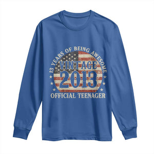 13th Birthday 2026 Long Sleeve Shirt Vintage 2013 Official Teenager 13 Years Of Being Awesome TS11 Royal Blue Print Your Wear
