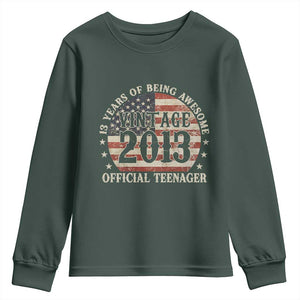 13th Birthday 2026 Youth Sweatshirt Vintage 2013 Official Teenager 13 Years Of Being Awesome TS11 Dark Forest Green Print Your Wear