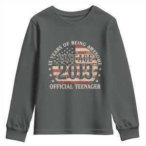 13th Birthday 2026 Youth Sweatshirt Vintage 2013 Official Teenager 13 Years Of Being Awesome TS11 Dark Heather Print Your Wear
