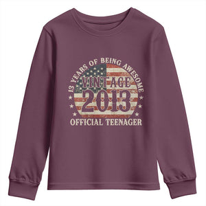 13th Birthday 2026 Youth Sweatshirt Vintage 2013 Official Teenager 13 Years Of Being Awesome TS11 Maroon Print Your Wear