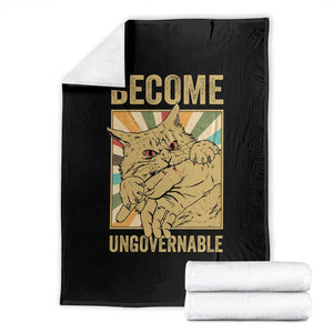 Become Ungovernable Cat Throw Blanket Funny Retro Cat Bite Horror Anime TS11 Black Print Your Wear