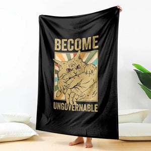 Become Ungovernable Cat Throw Blanket Funny Retro Cat Bite Horror Anime TS11 Print Your Wear