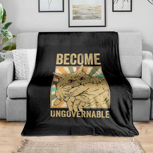 Become Ungovernable Cat Throw Blanket Funny Retro Cat Bite Horror Anime TS11 Print Your Wear