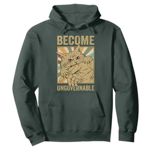 Become Ungovernable Cat Hoodie Funny Retro Cat Bite Horror Anime TS11 Dark Forest Green Print Your Wear