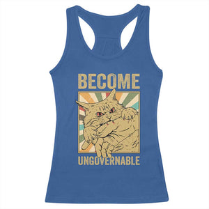 Become Ungovernable Cat Racerback Tank Top Funny Retro Cat Bite Horror Anime TS11 Royal Blue Print Your Wear