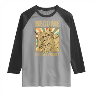 Become Ungovernable Cat Raglan Shirt Funny Retro Cat Bite Horror Anime TS11 Sport Gray Black Print Your Wear
