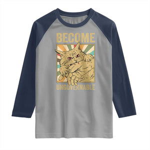 Become Ungovernable Cat Raglan Shirt Funny Retro Cat Bite Horror Anime TS11 Sport Gray Navy Print Your Wear
