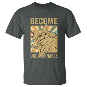 Become Ungovernable Cat T Shirt Funny Retro Cat Bite Horror Anime TS11 Dark Heather Print Your Wear