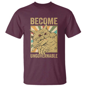 Become Ungovernable Cat T Shirt Funny Retro Cat Bite Horror Anime TS11 Maroon Print Your Wear