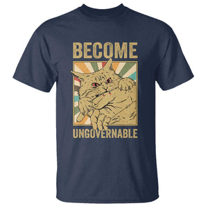 Become Ungovernable Cat T Shirt Funny Retro Cat Bite Horror Anime TS11 Navy Print Your Wear