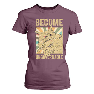 Become Ungovernable Cat T Shirt For Women Funny Retro Cat Bite Horror Anime TS11 Maroon Print Your Wear