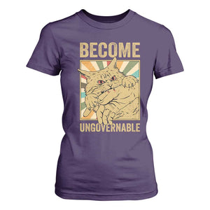 Become Ungovernable Cat T Shirt For Women Funny Retro Cat Bite Horror Anime TS11 Purple Print Your Wear