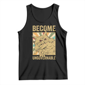 Become Ungovernable Cat Tank Top Funny Retro Cat Bite Horror Anime TS11 Black Print Your Wear