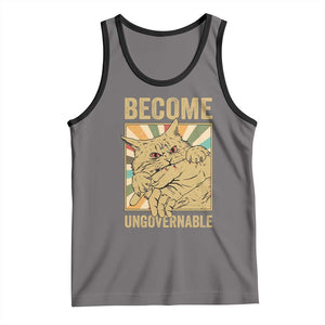 Become Ungovernable Cat Tank Top Funny Retro Cat Bite Horror Anime TS11 Deep Heather Black Print Your Wear