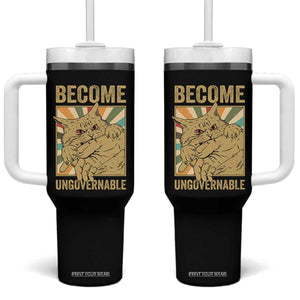 Become Ungovernable Cat Tumbler With Handle Funny Retro Cat Bite Horror Anime TS11 One Size: 40 oz Black Print Your Wear