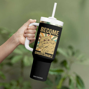 Become Ungovernable Cat Tumbler With Handle Funny Retro Cat Bite Horror Anime TS11 Print Your Wear