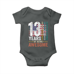 Funny 13th Birthday Baby Onesie 13 Years 156 Months Of Being Awesome American Flag TS11 Dark Heather Print Your Wear