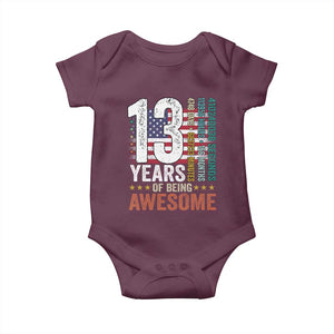 Funny 13th Birthday Baby Onesie 13 Years 156 Months Of Being Awesome American Flag TS11 Maroon Print Your Wear