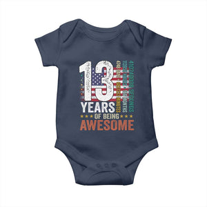 Funny 13th Birthday Baby Onesie 13 Years 156 Months Of Being Awesome American Flag TS11 Navy Print Your Wear