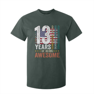 Funny 13th Birthday T Shirt For Kid 13 Years 156 Months Of Being Awesome American Flag TS11 Dark Forest Green Print Your Wear