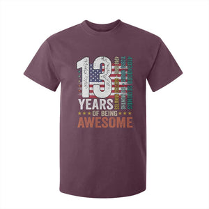 Funny 13th Birthday T Shirt For Kid 13 Years 156 Months Of Being Awesome American Flag TS11 Maroon Print Your Wear