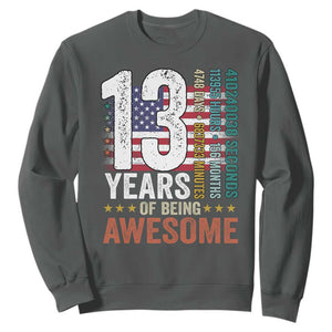 Funny 13th Birthday Sweatshirt 13 Years 156 Months Of Being Awesome American Flag TS11 Dark Heather Print Your Wear