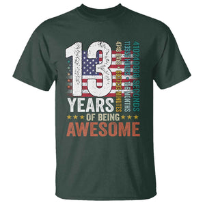 Funny 13th Birthday T Shirt 13 Years 156 Months Of Being Awesome American Flag TS11 Dark Forest Green Print Your Wear