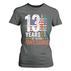 Funny 13th Birthday T Shirt For Women 13 Years 156 Months Of Being Awesome American Flag TS11 Dark Heather Print Your Wear