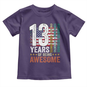 Funny 13th Birthday Toddler T Shirt 13 Years 156 Months Of Being Awesome American Flag TS11 Purple Print Your Wear