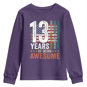 Funny 13th Birthday Youth Sweatshirt 13 Years 156 Months Of Being Awesome American Flag TS11 Purple Print Your Wear