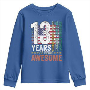 Funny 13th Birthday Youth Sweatshirt 13 Years 156 Months Of Being Awesome American Flag TS11 Royal Blue Print Your Wear
