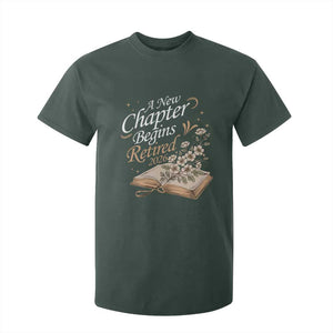 A New Chapter Begins Retired 2026 T Shirt For Kid Retired Teacher Floral Book TS11 Dark Forest Green Print Your Wear