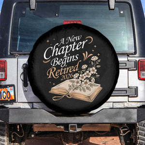 A New Chapter Begins Retired 2026 Spare Tire Cover Retired Teacher Floral Book TS11 No hole Black Print Your Wear
