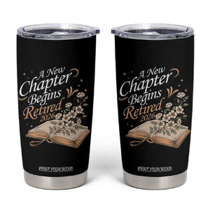 A New Chapter Begins Retired 2026 Tumbler Cup Retired Teacher Floral Book TS11 Black Print Your Wear