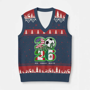 Soccer Football Lover V-Neck Knit Sweater Vest USA Canada Mexico Pride 26 TS11 Navy Red Print Your Wear