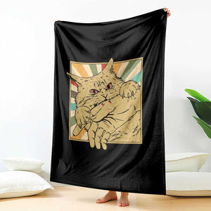 Funny Cat Bite Horror Anime Crazy Kitten Japanese Throw Blanket TS11 Print Your Wear