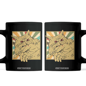 Funny Cat Bite Horror Anime Crazy Kitten Japanese Coffee Mug TS11 Black Print Your Wear