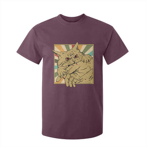 Funny Cat Bite Horror Anime Crazy Kitten Japanese T Shirt For Kid TS11 Maroon Print Your Wear