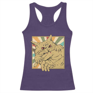 Funny Cat Bite Horror Anime Crazy Kitten Japanese Racerback Tank Top TS11 Purple Print Your Wear