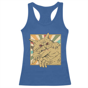 Funny Cat Bite Horror Anime Crazy Kitten Japanese Racerback Tank Top TS11 Royal Blue Print Your Wear
