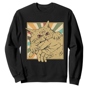 Funny Cat Bite Horror Anime Crazy Kitten Japanese Sweatshirt TS11 Black Print Your Wear