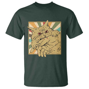 Funny Cat Bite Horror Anime Crazy Kitten Japanese T Shirt TS11 Dark Forest Green Print Your Wear