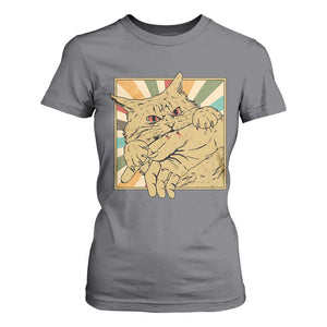 Funny Cat Bite Horror Anime Crazy Kitten Japanese T Shirt For Women TS11 Charcoal Print Your Wear