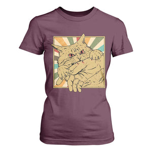 Funny Cat Bite Horror Anime Crazy Kitten Japanese T Shirt For Women TS11 Maroon Print Your Wear